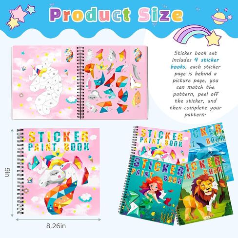 homicozy 4PCS كتب الطلاء ملصقات للأطفال الذين تتراوح أعمارهم بين 4-10، ديناصور رائد الفضاء المحيط الحيوانات تصاميم الطلاء عن طريق الملصقات، ملصق بالأرقام، هدايا عيد ميلاد الحزب للأولاد 4-10، إنشاء 40 صورة في وقت واحد in Kuwait
