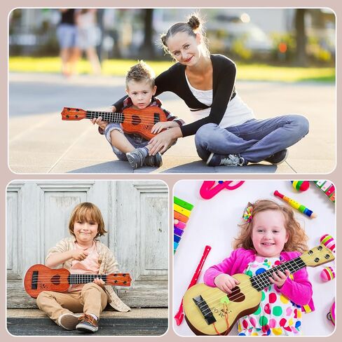 Lukmaa 3 Pcs Kids Ukulele Guitar 17 Inch Mini Guitar 4 Adjustable Strings Toddler Musical Instruments for Beginner Skill Learning Girls Boys Good Gift for Christmas Party, Orange, Khaki, Brown in Saudi Arabia