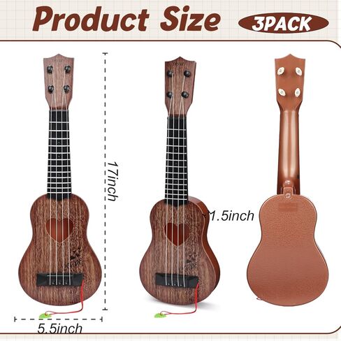 Lukmaa 3 Pcs Kids Ukulele Guitar 17 Inch Mini Guitar 4 Adjustable Strings Toddler Musical Instruments for Beginner Skill Learning Girls Boys Good Gift for Christmas Party, Orange, Khaki, Brown in Saudi Arabia