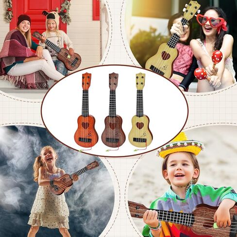 Lukmaa 3 Pcs Kids Ukulele Guitar 17 Inch Mini Guitar 4 Adjustable Strings Toddler Musical Instruments for Beginner Skill Learning Girls Boys Good Gift for Christmas Party, Orange, Khaki, Brown in Saudi Arabia