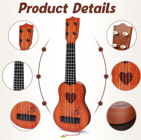 Lukmaa 3 Pcs Kids Ukulele Guitar 17 Inch Mini Guitar 4 Adjustable Strings Toddler Musical Instruments for Beginner Skill Learning Girls Boys Good Gift for Christmas Party, Orange, Khaki, Brown in Saudi Arabia