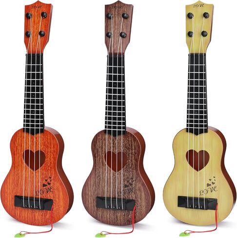 Lukmaa 3 Pcs Kids Ukulele Guitar 17 Inch Mini Guitar 4 Adjustable Strings Toddler Musical Instruments for Beginner Skill Learning Girls Boys Good Gift for Christmas Party, Orange, Khaki, Brown in Saudi Arabia