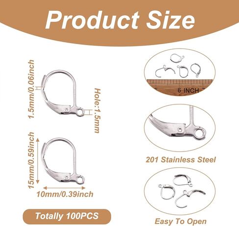 Pandahall 300 قطعة من الفولاذ المقاوم للصدأ حلقات خطاف خطاف جراحي سلك الأذن مع نهاية الكرة سلك الأذن السمك لصنع المجوهرات 22x12x2mm in Kuwait