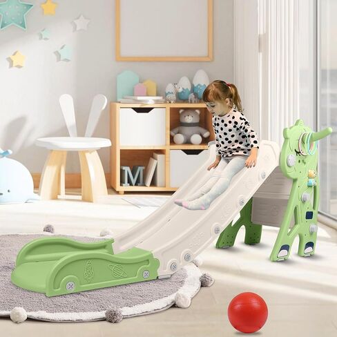 شريحة أطفال GYBest للأطفال الصغار من عمر 1 إلى 3 سنوات، شرائح للأطفال الصغار في الهواء الطلق وداخل المنزل مع طوق كرة سلة، لعبة حلقة ولعبة موسيقية، مجموعة لعب متسلق بلاستيكية قائمة بذاتها للأولاد والبنات (أخضر) in Kuwait