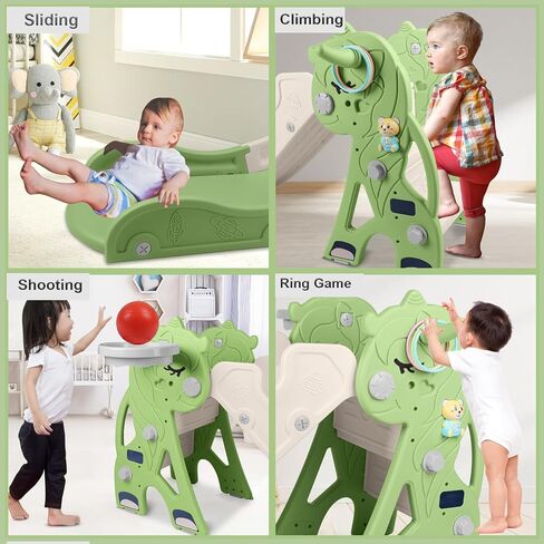 شريحة أطفال GYBest للأطفال الصغار من عمر 1 إلى 3 سنوات، شرائح للأطفال الصغار في الهواء الطلق وداخل المنزل مع طوق كرة سلة، لعبة حلقة ولعبة موسيقية، مجموعة لعب متسلق بلاستيكية قائمة بذاتها للأولاد والبنات (أخضر) in Kuwait