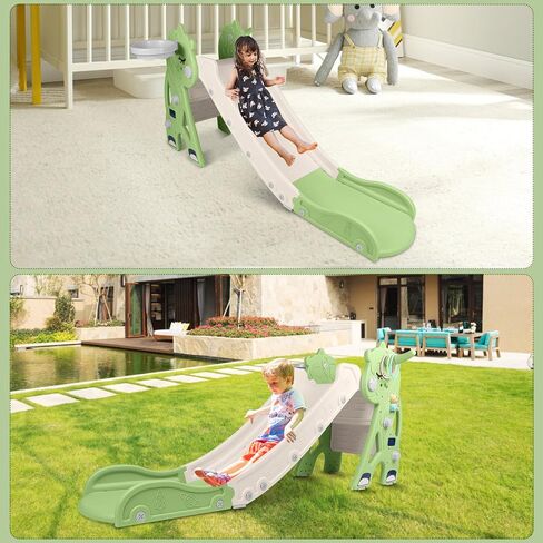 شريحة أطفال GYBest للأطفال الصغار من عمر 1 إلى 3 سنوات، شرائح للأطفال الصغار في الهواء الطلق وداخل المنزل مع طوق كرة سلة، لعبة حلقة ولعبة موسيقية، مجموعة لعب متسلق بلاستيكية قائمة بذاتها للأولاد والبنات (أخضر) in Kuwait