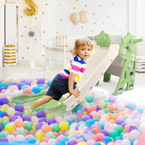 شريحة أطفال GYBest للأطفال الصغار من عمر 1 إلى 3 سنوات، شرائح للأطفال الصغار في الهواء الطلق وداخل المنزل مع طوق كرة سلة، لعبة حلقة ولعبة موسيقية، مجموعة لعب متسلق بلاستيكية قائمة بذاتها للأولاد والبنات (أخضر) in Kuwait