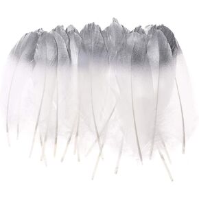 50pcs Dipped Gold & Silver Goose Feathers 6-8 inch Natural Feather for a Variety of Crafts and Apparel (Black Half Gold)
