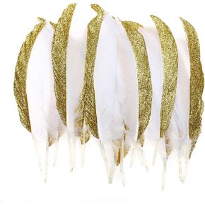 50 قطعة من ريش الإوز الذهبي والفضي المغمس مقاس 6-8 بوصة من الريش الطبيعي لمجموعة متنوعة من الحرف اليدوية والملابس (ذهبي وأسود) in Kuwait