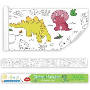 لفة ورق رسم تلوين الديناصورات كبيرة الحجم للأطفال، ملصق تلوين مجزأ من كريهونفا، غطاء طاولة حرفي للأولاد والبنات، لوازم الحفلات في الفصول الدراسية مقاس 120 × 15 بوصة (ديناصور) in Kuwait
