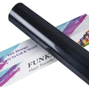 FUNKAKA Glitter Silver HTV Heat Transfer Vinyl Rolls, 12" x 8ft PU Iron on Vinyl for T-Shirt Silver Glitter HTV Vinyl for All Cutter Machines Easy to Cut & Weed for Heat Vinyl Design