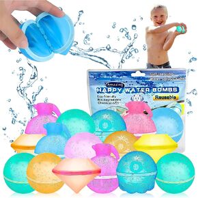 Reusable Water Bomb Balloons - Self Sealing, Easy Quick Fill, Latex-Free Silicone Magnetic Splash Balls - Water Toys Games for Kids - Refillable Summer Pool Toys for Girls and Boys (12pcs)
