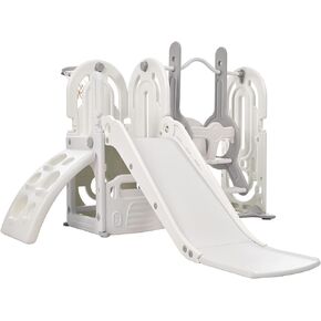 Lostcat 5 in 1 Toddler Slide and Swing Set,with Climber, Basketball Hoop and Storage Space,Indoor & Outdoor Playground Freestanding Slide,for Toddlers Age 1+(Gray) in Kuwait