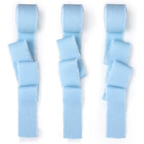 Light Blue Cotton Linen Ribbon 1.5" x 21Yds Baby Blue Boho Vintage Rustic Ribbon Handmade Fringe Frayed Cloth Fabric Ribbon for Gift Wrapping Wedding Invitations Bridal Bouquets DIY Crafts