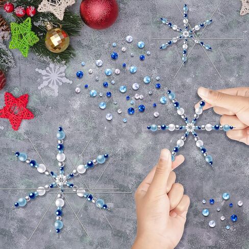 Hotop 24 قطعة من أسلاك الثلج المعدنية على شكل ندفة الثلج مع 400 لون وأحجام مختلطة من خرز اللؤلؤ، مشروع تزيين ممتع 3 أحجام لرقاقات الثلج في عيد الميلاد، مجموعة زينة للحرف اليدوية في عيد الميلاد in Saudi Arabia