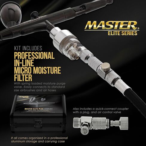مجموعة فرش البخاخة Master Elite Plus، موديل 120 - مجموعة فرش البخاخة ذات الأداء المزدوج لتغذية الجاذبية مع علبة، طرف 0.3 مم، كوبين، فلتر - رسومات تلقائية، فن، كعكة، وشم، هواية حرفية in Saudi Arabia