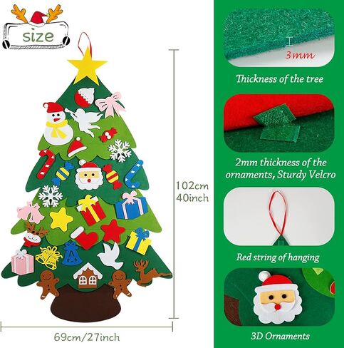 شجرة عيد الميلاد من Advantez، شجرة عيد الميلاد DIY، 3.35 قدم و30 قطعة من الزينة، شجرة عيد الميلاد للأطفال الصغار، معلقة على الحائط، لوازم منزلية لتزيين حفلات عيد الميلاد in Kuwait
