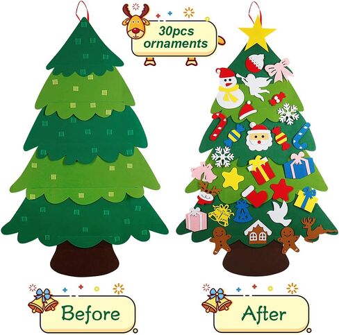 شجرة عيد الميلاد من Advantez، شجرة عيد الميلاد DIY، 3.35 قدم و30 قطعة من الزينة، شجرة عيد الميلاد للأطفال الصغار، معلقة على الحائط، لوازم منزلية لتزيين حفلات عيد الميلاد in Kuwait