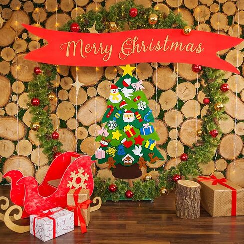 شجرة عيد الميلاد من Advantez، شجرة عيد الميلاد DIY، 3.35 قدم و30 قطعة من الزينة، شجرة عيد الميلاد للأطفال الصغار، معلقة على الحائط، لوازم منزلية لتزيين حفلات عيد الميلاد in Kuwait