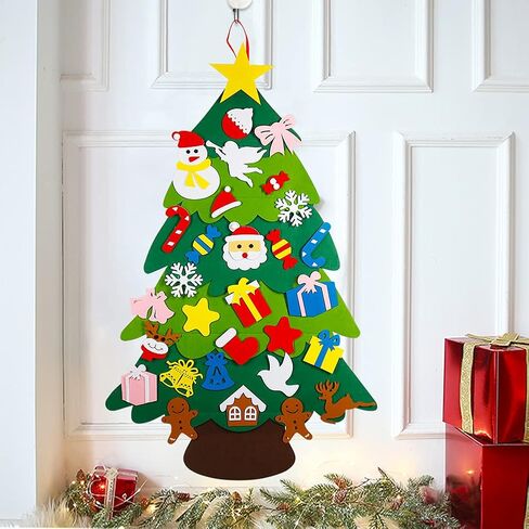 شجرة عيد الميلاد من Advantez، شجرة عيد الميلاد DIY، 3.35 قدم و30 قطعة من الزينة، شجرة عيد الميلاد للأطفال الصغار، معلقة على الحائط، لوازم منزلية لتزيين حفلات عيد الميلاد in Kuwait