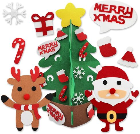 شجرة عيد الميلاد ثلاثية الأبعاد مصنوعة يدويًا مع 37 قطعة من الحلي، هدايا عيد الميلاد للأطفال السنة الجديدة زينة عيد الميلاد المصنوعة يدويًا in Kuwait