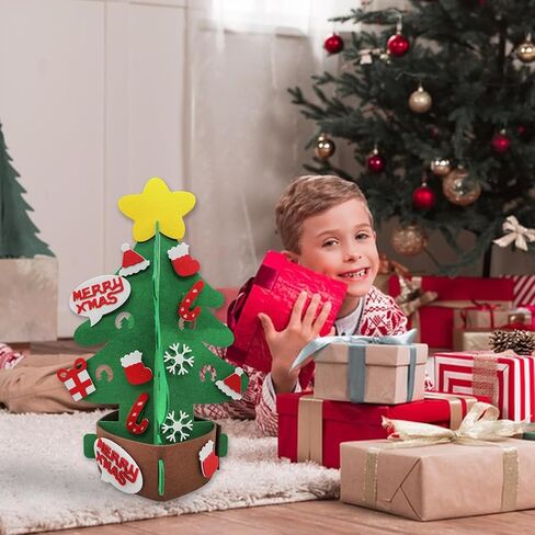 شجرة عيد الميلاد ثلاثية الأبعاد مصنوعة يدويًا مع 37 قطعة من الحلي، هدايا عيد الميلاد للأطفال السنة الجديدة زينة عيد الميلاد المصنوعة يدويًا in Kuwait