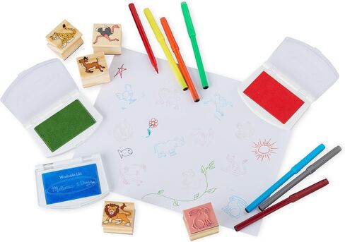 Melissa & Doug Jumbo Deluxe Wooden Stamp Set Animals (40 Stamps, 7 Markers, 3 Colored Ink Pads) in Saudi Arabia