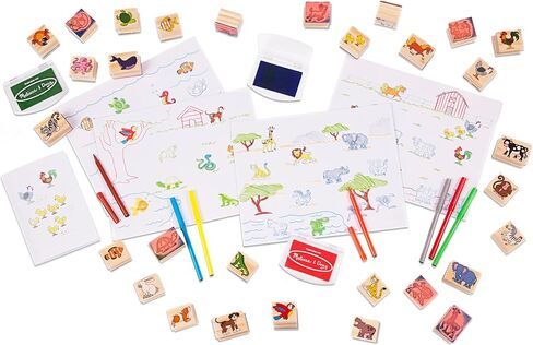 Melissa & Doug Jumbo Deluxe Wooden Stamp Set Animals (40 Stamps, 7 Markers, 3 Colored Ink Pads) in Saudi Arabia