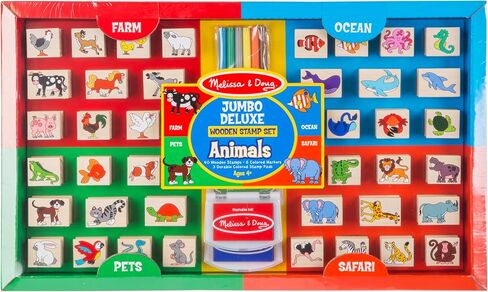 Melissa & Doug Jumbo Deluxe Wooden Stamp Set Animals (40 Stamps, 7 Markers, 3 Colored Ink Pads) in Saudi Arabia