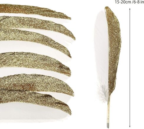 50 قطعة من ريش الإوز الذهبي والفضي المغمس مقاس 6-8 بوصة من الريش الطبيعي لمجموعة متنوعة من الحرف اليدوية والملابس (ذهبي وأسود) in Kuwait