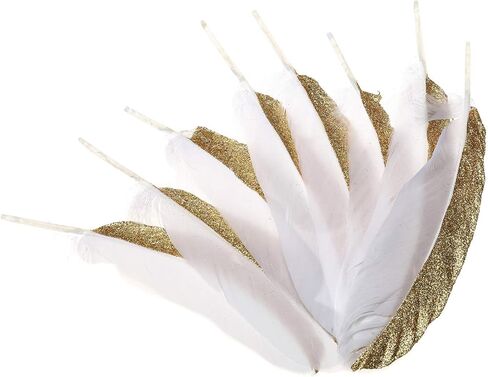 50 قطعة من ريش الإوز الذهبي والفضي المغمس مقاس 6-8 بوصة من الريش الطبيعي لمجموعة متنوعة من الحرف اليدوية والملابس (ذهبي وأسود) in Kuwait