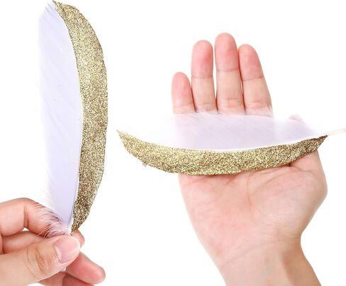 50 قطعة من ريش الإوز الذهبي والفضي المغمس مقاس 6-8 بوصة من الريش الطبيعي لمجموعة متنوعة من الحرف اليدوية والملابس (ذهبي وأسود) in Kuwait