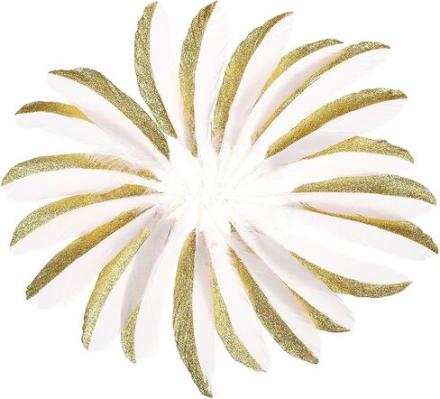 50 قطعة من ريش الإوز الذهبي والفضي المغمس مقاس 6-8 بوصة من الريش الطبيعي لمجموعة متنوعة من الحرف اليدوية والملابس (ذهبي وأسود) in Kuwait