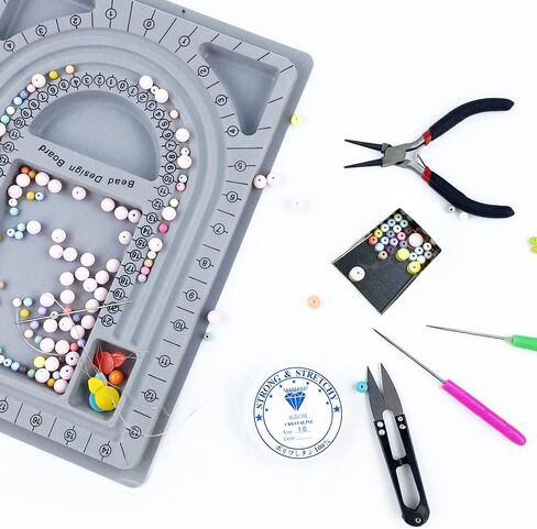 صندوق تخزين لصنع الاساور والقلائد والمجوهرات والمجوهرات والخرز بلون رمادي، صندوق تخزين، صينية تنظيم ادوات القياس الحرفية مع كماشة وفرجار ومجموعة ادوات الخرز (23 قطعة) in Kuwait