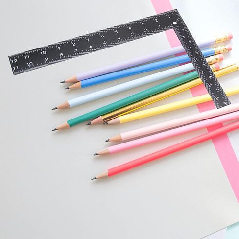 Metal Square Ruler Leathercraft Black Tempered Stainless Steel Measuring Square Ruler for DIY Leather Handmade Sewing Tools Measuring Supplies, Length 0-300mm/0-12inch Scale in Saudi Arabia