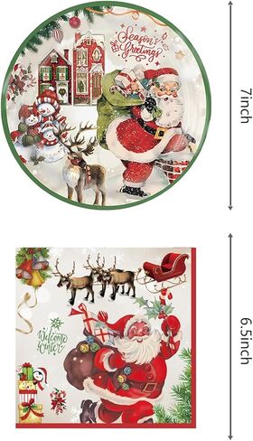 Hzleyw Christmas Party Supplies Paper Plates and Napkins, Vintage Christmas Disposable Dinnerware Set, 20 Plates and 20 Napkins, Merry Christmas Party Decorations Serves 20 in Kuwait