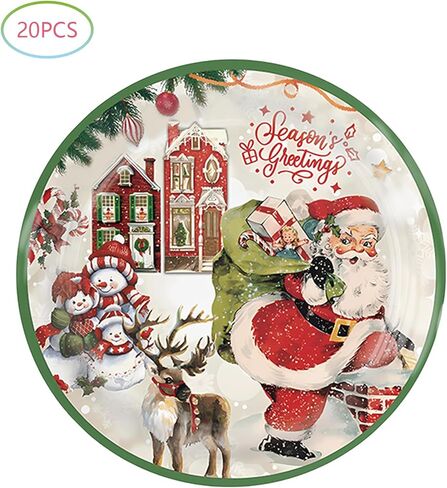 Hzleyw Christmas Party Supplies Paper Plates and Napkins, Vintage Christmas Disposable Dinnerware Set, 20 Plates and 20 Napkins, Merry Christmas Party Decorations Serves 20 in Kuwait