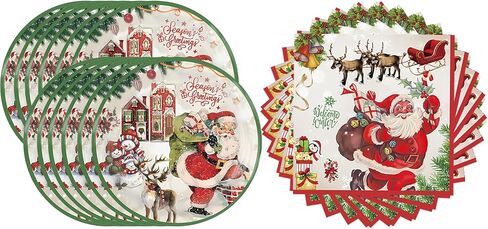 Hzleyw Christmas Party Supplies Paper Plates and Napkins, Vintage Christmas Disposable Dinnerware Set, 20 Plates and 20 Napkins, Merry Christmas Party Decorations Serves 20 in Kuwait