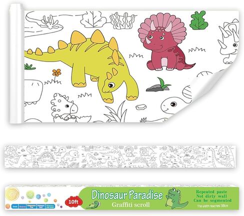 لفة ورق رسم تلوين الديناصورات كبيرة الحجم للأطفال، ملصق تلوين مجزأ من كريهونفا، غطاء طاولة حرفي للأولاد والبنات، لوازم الحفلات في الفصول الدراسية مقاس 120 × 15 بوصة (ديناصور) in Kuwait