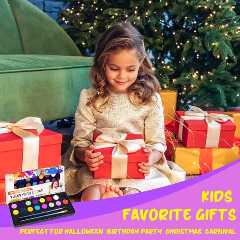 مجموعة طلاء الوجه للأطفال من AOOWU، لوحة رسم احترافية للوجه والجسم مكونة من 16 لونًا مع فرشتين، مجموعة طلاء الوجه الآمنة وغير السامة، مجموعة مكياج دهانات الوجه الزيتية القابلة للغسل للهالوين والحفلات والحفلات التنكرية in Kuwait