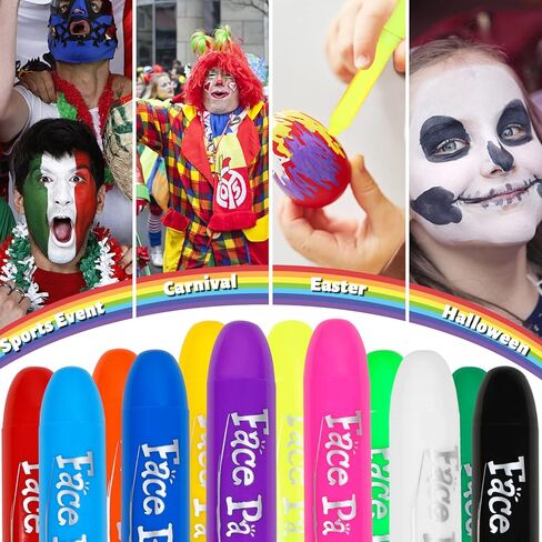 أعواد رسم الوجه للأطفال من مومو، 12 قلم تلوين للوجه غير سام، أقلام تلوين مكياج لعيد القديس باتريك، وأعياد الميلاد، والهالوين in Kuwait