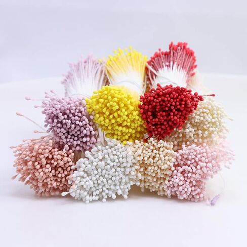 3040 قطعة صناعية غير لامعة زهرة Stamen Pistil مختلط اللون رؤوس مزدوجة مصنوعة يدويا الزهور عدسات، سجل القصاصات لتزيين سجل القصاصات in Kuwait