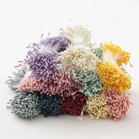3040 قطعة صناعية غير لامعة زهرة Stamen Pistil مختلط اللون رؤوس مزدوجة مصنوعة يدويا الزهور عدسات، سجل القصاصات لتزيين سجل القصاصات in Kuwait