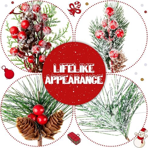 Tigeen 70 Pcs 15 Kinds Artificial Christmas Picks Assorted Berry Stems Picks Faux Red Pine Branches Picks Christmas Tree Decorations Holly Spray Pine Cones for Floral Arrangement Wreath Holiday Decor in Saudi Arabia