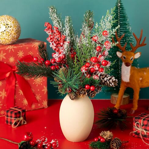 Tigeen 70 Pcs 15 Kinds Artificial Christmas Picks Assorted Berry Stems Picks Faux Red Pine Branches Picks Christmas Tree Decorations Holly Spray Pine Cones for Floral Arrangement Wreath Holiday Decor in Saudi Arabia