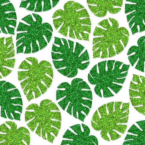 Whaline 46Pcs Tropical Leaves Cutouts Glitter Green Palm Leaves Cut-Outs Summer Monstera Leaves Tropical Jungle Back to School Bulletin Border Decor with 100Pcs Glue Point for Classroom DIY Projects in Saudi Arabia