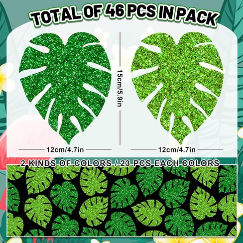 Whaline 46Pcs Tropical Leaves Cutouts Glitter Green Palm Leaves Cut-Outs Summer Monstera Leaves Tropical Jungle Back to School Bulletin Border Decor with 100Pcs Glue Point for Classroom DIY Projects in Saudi Arabia