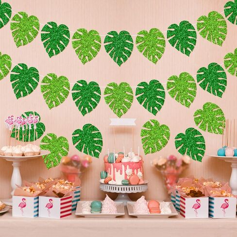 Whaline 46Pcs Tropical Leaves Cutouts Glitter Green Palm Leaves Cut-Outs Summer Monstera Leaves Tropical Jungle Back to School Bulletin Border Decor with 100Pcs Glue Point for Classroom DIY Projects in Saudi Arabia