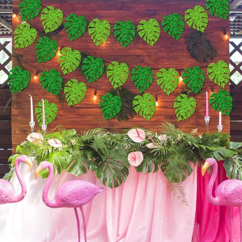 Whaline 46Pcs Tropical Leaves Cutouts Glitter Green Palm Leaves Cut-Outs Summer Monstera Leaves Tropical Jungle Back to School Bulletin Border Decor with 100Pcs Glue Point for Classroom DIY Projects in Saudi Arabia