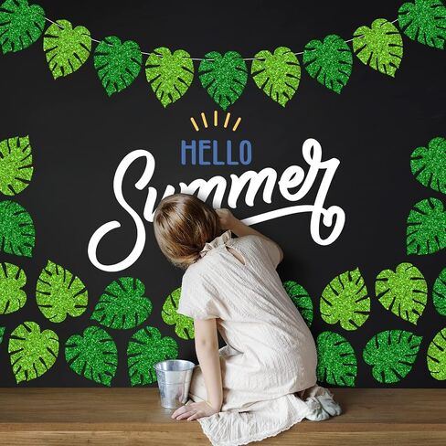 Whaline 46Pcs Tropical Leaves Cutouts Glitter Green Palm Leaves Cut-Outs Summer Monstera Leaves Tropical Jungle Back to School Bulletin Border Decor with 100Pcs Glue Point for Classroom DIY Projects in Saudi Arabia